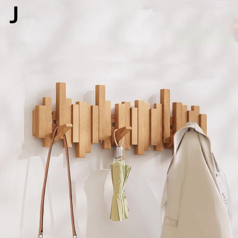 Piano key hooks for wall-mounted solid wood coat racks for entryways, living rooms, bedrooms, and foyers – no drilling required.